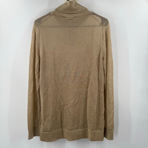 Michael Kors Turtleneck Size Large NWT Gold Semi-Sheer Metallic Stretch Holiday - Picture 3 of 16